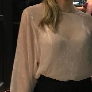 metallic chiffon overlay thong bodysuit